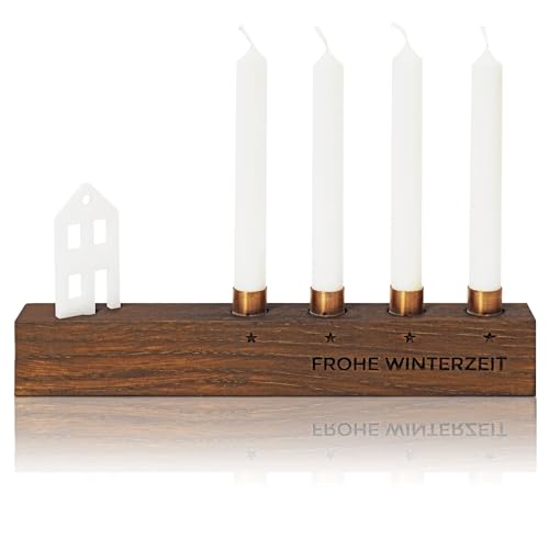Kerzenständer Advent aus Holz dunkel - Mini Kerzenhalter für 4 Baumkerzen - Design Kerzenleiste - Alternative zum Adventskranz – Eiche Farbe Nussbaum von Skonida