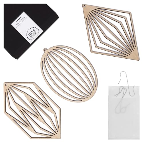 SKONIDA Design Christbaumschmuck aus Holz – edle nordische Holzdeko im 3 er Set (Set B) – minimalistischer, geometrischer Weihnachtsschmuck im Vintage-Look - in stilvoller Geschenk-Box von Skonida