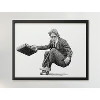 Skateboarder Im Anzug Illustration Druck Horizontal von SkrapsInk