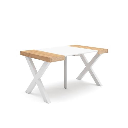 Skraut Home | Ausziehbarertisch | Multifunktionaler ausziehbarer | 140 | Für 6 Gäste | Massivholz Beine | Moderner Stil | Eiche und weiß von Skraut Home