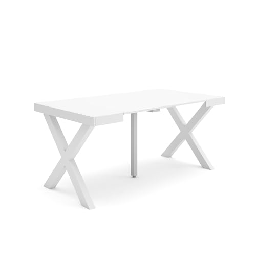Skraut Home | Ausziehbarertisch | Multifunktionaler ausziehbarer | 160 | Für 8 Gäste | Massivholz Beine | Moderner Stil | Weiß von Skraut Home