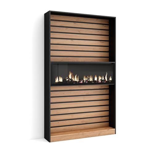 SKRAUT HOME | Bücherregal Bibliothek | Bookshelf, Bookcase | 110x186x25cm | Wohnzimmer, Esszimmer, Büro | Elektrokamin. Maße | Moderner Stil | Eiche Schwarz von Skraut Home