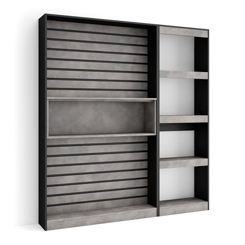 Skraut Home | Bücherregal Bibliothek | Bookshelf, Bookcase | 170x186x25cm | Wohnzimmer, Esszimmer, Büro | Aufbewahrungsregal | Moderner Stil | Weiß und Schwarz von Skraut Home