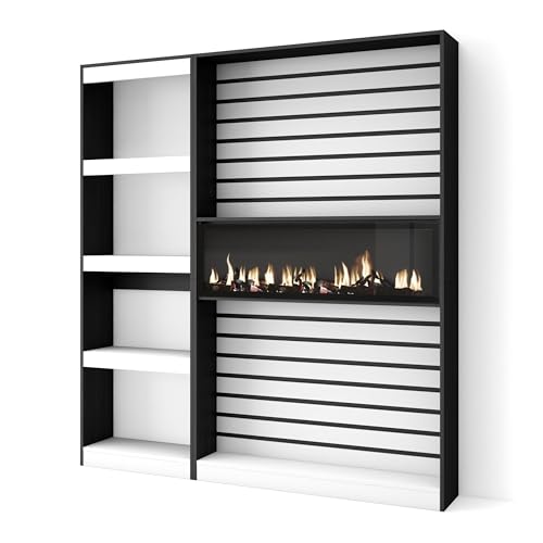 Skraut Home | Bücherregal Bibliothek | Bookshelf, Bookcase | 170x186x25cm | Wohnzimmer, Esszimmer, Büro | Elektrokamin. Maße | Moderner Stil | Zement von Skraut Home