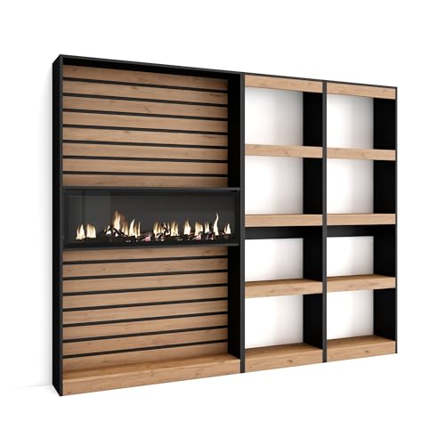 Skraut Home | Bücherregal Bibliothek | Bookshelf, Bookcase | 230x186x25cm | Wohnzimmer, Esszimmer, Büro | Elektrokamin | Moderner Stil | Eiche Schwarz von Skraut Home