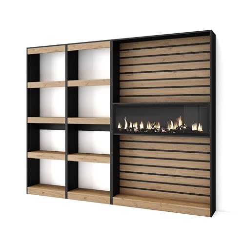 Skraut Home | Bücherregal Bibliothek | Bookshelf, Bookcase | 230x186x25cm | Wohnzimmer, Esszimmer, Büro | Elektrokamin | Moderner Stil | Eiche Schwarz von Skraut Home