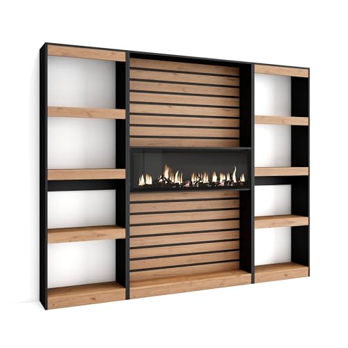 Skraut Home | Bücherregal Bibliothek | Bookshelf, Bookcase | 230x186x25cm | Wohnzimmer, Esszimmer, Büro | Elektrokamin | Moderner Stil | Eiche Schwarz von Skraut Home