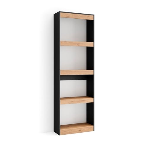 Skraut Home | Bücherregal Bibliothek | Bookshelf, Bookcase | 60x186x25cm | Wohnzimmer, Esszimmer, Büro | Aufbewahrungsregal | Moderner Stil | Eiche Schwarz von Skraut Home