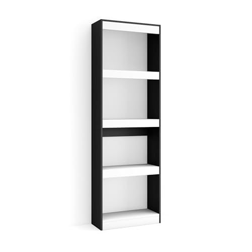 Skraut Home | Bücherregal Bibliothek | Bookshelf, Bookcase | 60x186x25cm | Wohnzimmer, Esszimmer, Büro | Aufbewahrungsregal | Moderner Stil | Weiß und Schwarz von Skraut Home