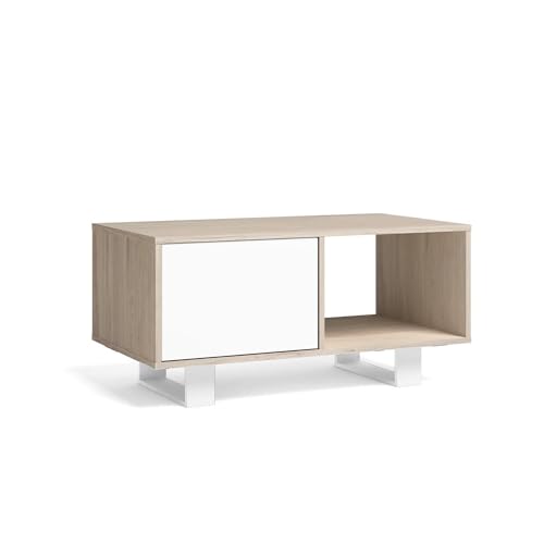 Skraut Home Couchtisch für Wohnzimmer, Weiß, Eiche, 92x50x45cm von Skraut Home