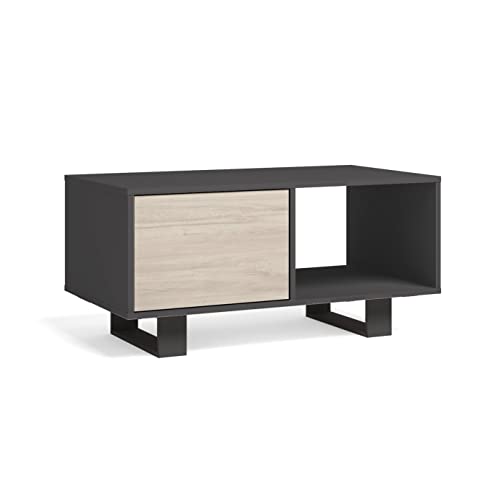 Skraut Home - Couchtisch mit Türen, Esszimmer, Modell Wind, Struktur Farbe Anthrazit, Türen in Eiche, Maße 92 x 50 x 45 cm. von Skraut Home