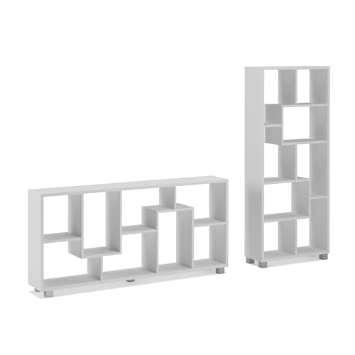 Skraut Home - Designregal - 161 x 69 x 25 cm - Vertikales oder horizontales Bücherregal - Zick-Zack-Modell - Einfache Montage - Sehr widerstandsfähig - Weißes Holz von Skraut Home