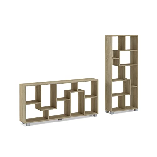 Skraut Home - Designregal - 161 x 69 x 25 cm - Vertikales oder horizontales Bücherregal - Zig-ZAG-Sonoma-Modell - Einfache Montage - Widerstandsfähig - Helles Eichenholz von Skraut Home