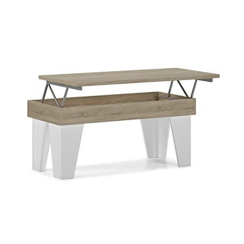Skraut Home – Erhöhender Couchtisch – 45 x 92 x 50 cm – Couchtisch mit Stauraum – Modell KL – Widerstandsfähig – Einfache Montage – Holzoptik – Eiche und Weiß von Skraut Home