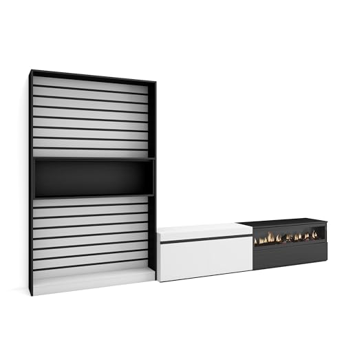 Skraut Home Wohnzimmermöbel für TV | Esstisch-Set | 210 x 186 x 35 cm | für Fernseher bis 80 Zoll | elektrischer Kamin | moderner Stil | Schwarz und Weiß Skraut Home Wohnzimmermöbel für TV | Esstisch-Set | 210 x 186 x 35 cm | für Fernseher bis 80 Zoll | elektrischer Kamin | moderner Stil | Schwarz und Weiß von Skraut Home