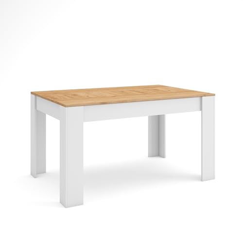 Skraut Home | Esszimmertisch | Küchentisch, Esstisch | 140x90x76 cm | Für 6 Gäste | Stubentisch | Moderner Stil | Eiche und weiß von Skraut Home