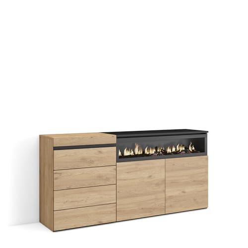 Skraut Home | Kommode mit Schubladen | Aufbewahrungsschrank | 157x75x35 cm | Für Schlafzimmer, Zimmer | Elektrokamin. | Moderner Stil | Eiche Skraut Home | Kommode mit Schubladen | Aufbewahrungsschrank | 157x75x35 cm | Für Schlafzimmer, Zimmer | Elektrokamin. | Moderner Stil | Eiche von Skraut Home
