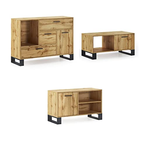 Skraut Home | Wohnzimmermöbel | Modell Loft | Sideboard, TV-Möbel und Couchtisch | nordischer Stil | modernes Design | Melamin | Eiche und Schwarz von Skraut Home
