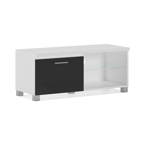 Skraut Home - Modularer TV-Schrank für Wohnzimmer - 42 x 100 x 40 cm - Integriertes LED-Beleuchtungssystem - Geeignet für 32/40/43" Fernseher - Tür mit Griff - Glasregal von Skraut Home