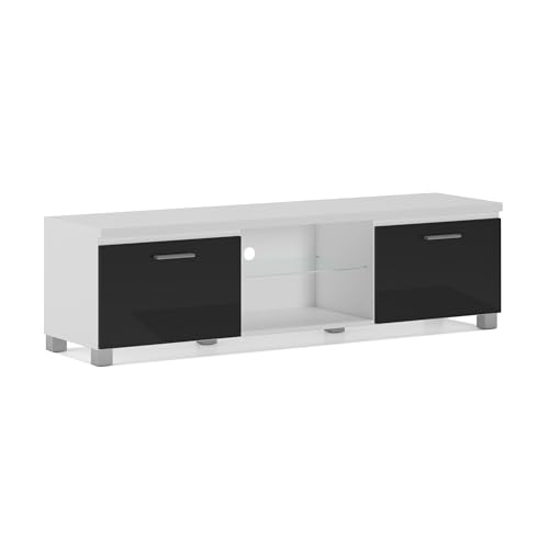 Skraut Home - Modularer TV-Schrank für Wohnzimmer - 42 x 150 x 40 cm - Integriertes LED-Beleuchtungssystem - Geeignet für 32/40/50/55/60/65" Fernseher - Tür mit Griff - Glasregal von Skraut Home