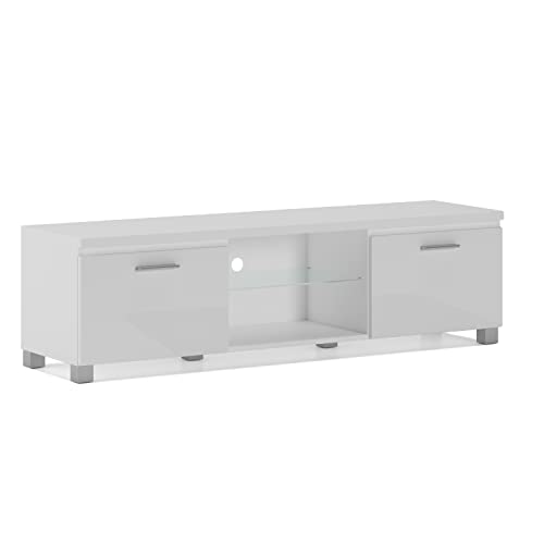 Skraut Home - Modularer TV-Schrank für Wohnzimmer - 42 x 150 x 40 cm - Integriertes LED-Beleuchtungssystem - Geeignet für 32/40/50/55/60/65" Fernseher - Tür mit Griff - Glasregal von Skraut Home