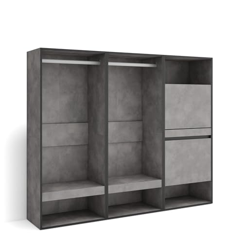 Skraut Home | Offener Kleiderschrank | Kleidung, Schuhe | 180x145x35 cm | Für Schlafzimmer, Zimmer | Schuhschrank | Moderner Stil | Zement von Skraut Home