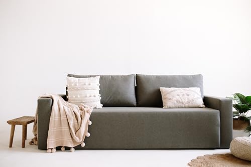Skraut Home - Schlafsofa Cloud | Couch/Bett | 4 Plätze | 225 x 92 x 92 cm / 140 x 225 cm | Mit grauem Stoff bezogen | Schublade/Kommode zur Aufbewahrung | Moderner, nordischer, klassischer Stil von Skraut Home