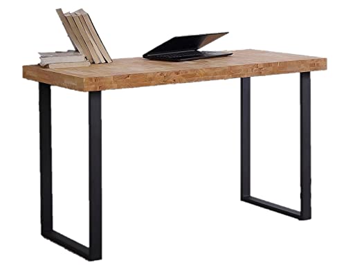 Skraut Home - Schreibtisch - Studiertisch - Natural Modell - 120 x 60 x 73 cm - Farbe Eichenholz - Schwarze Metallbeine - Schreibtisch im nordischen Stil von Skraut Home