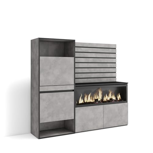 Skraut Home | Schuhregal, Schuhschrank | Schuhaufbewahrung | 167x145x35 cm | Für Schlafzimmer, Zimmer | Elektrokamin XXL | Lamellenwand Holz | Moderner Stil | Zement von Skraut Home