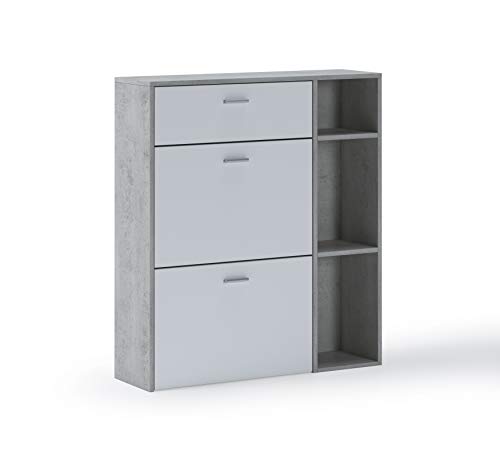 Skraut Home – Schuhschrank – 102 x 90 x 26 cm – Kapazität für 12 Paar Schuhe – 2 Flügeltüren + 1 Schublade – Windmodell – Zement/weißes Finish Skraut Home – Schuhschrank – 102 x 90 x 26 cm – Kapazität für 12 Paar Schuhe – 2 Flügeltüren + 1 Schublade – Windmodell – Zement/weißes Finish von Skraut Home