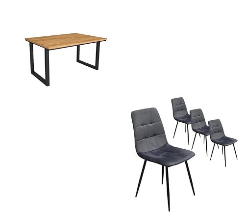 Skraut Home - Esszimmermöbel, Esstische | 140 | Eiche | Industrielles Stil, Esstisch, Packung mit 4 Esszimmerstühlen | Gepolsterter Stuhl Skraut Home - Esszimmermöbel, Esstische | 140 | Eiche | Industrielles Stil, Esstisch, Packung mit 4 Esszimmerstühlen | Gepolsterter Stuhl von Skraut Home