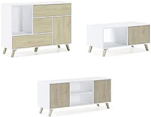 Skraut Home – Sideboard+TV-Schrank+Couchtisch Wohnzimmer-Set – Modell Wind – Esszimmer-Set – Widerstandsfähige Struktur – Einfache Montage – Weiß/Puccini-Finish Skraut Home – Sideboard+TV-Schrank+Couchtisch Wohnzimmer-Set – Modell Wind – Esszimmer-Set – Widerstandsfähige Struktur – Einfache Montage – Weiß/Puccini-Finish von Skraut Home