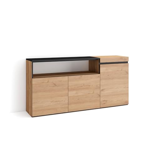 Skraut Home | Sideboard, Highboard | Kommode, Komodenschrank | 150x75x35cm | 3 Türen | Wohnzimmer, Küche | Moderner Stil | Eiche Schwarz von Skraut Home