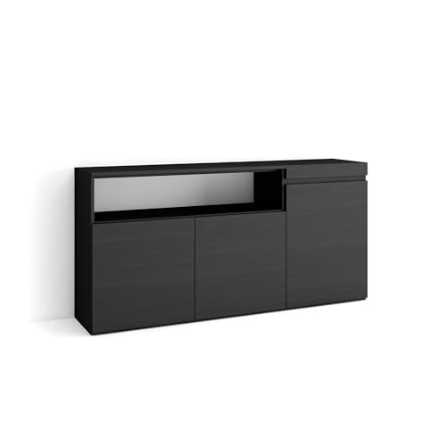 Skraut Home | Sideboard, Highboard | Kommode, Komodenschrank | 150x75x35cm | 3 Türen | Wohnzimmer, Küche | Moderner Stil | Schwarz von Skraut Home