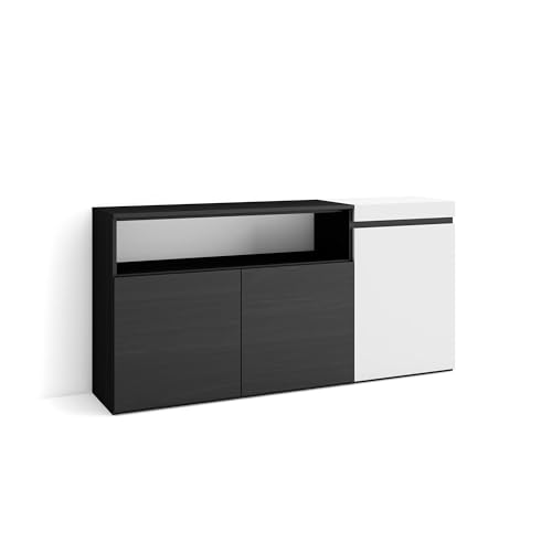 Skraut Home | Sideboard, Highboard | Kommode, Komodenschrank | 150x75x35cm | 3 Türen | Wohnzimmer, Küche | Moderner Stil | Weiß und Schwarz von Skraut Home