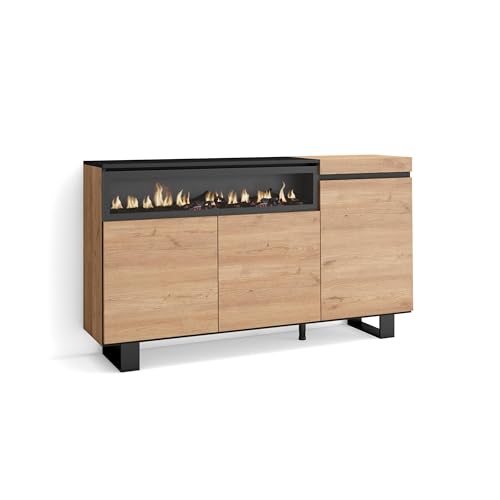 Skraut Home | Sideboard, Highboard | Kommode, Komodenschrank | 150x87x35cm | 3 Türen | Elektrokamin. Maße | Industriedesign | Moderner Stil | Eiche Schwarz von Skraut Home
