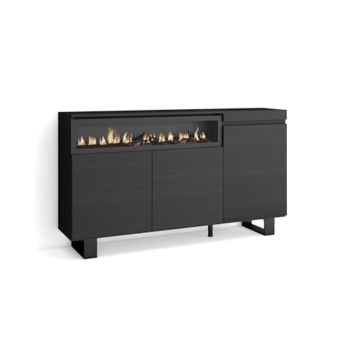 Skraut Home | Sideboard, Highboard | Kommode, Komodenschrank | 150x87x35cm | 3 Türen | Elektrokamin. Maße | Industriedesign | Moderner Stil | Schwarz von Skraut Home