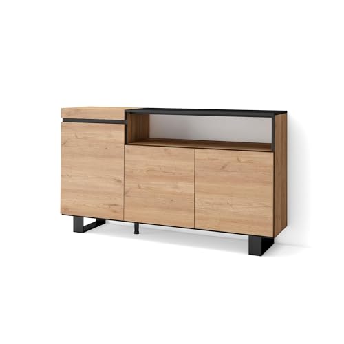 Skraut Home | Sideboard, Highboard | Kommode, Komodenschrank | 150x87x35cm | 3 Türen | Industriedesign | Moderner Stil | Eiche Schwarz von Skraut Home