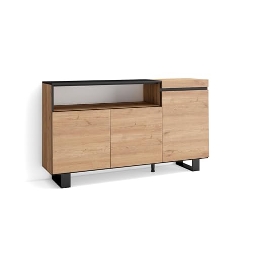 Skraut Home | Sideboard, Highboard | Kommode, Komodenschrank | 150x87x35cm | 3 Türen | Industriedesign | Moderner Stil | Eiche Schwarz von Skraut Home