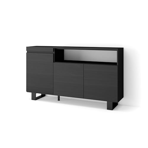 Skraut Home | Sideboard, Highboard | Kommode, Komodenschrank | 150x87x35cm | 3 Türen | Industriedesign | Moderner Stil | Schwarz von Skraut Home