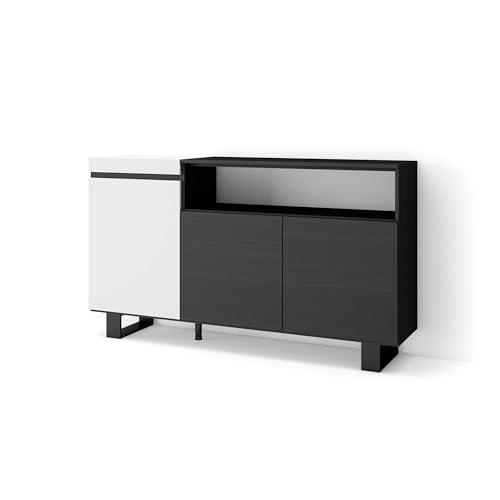 Skraut Home | Sideboard, Highboard | Kommode, Komodenschrank | 150x87x35cm | 3 Türen | Industriedesign | Moderner Stil | Weiß und Schwarz von Skraut Home