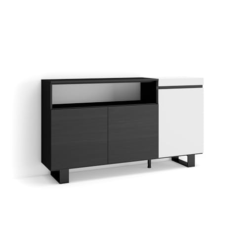 Skraut Home | Sideboard, Highboard | Kommode, Komodenschrank | 150x87x35cm | 3 Türen | Industriedesign | Moderner Stil | Weiß und Schwarz von Skraut Home