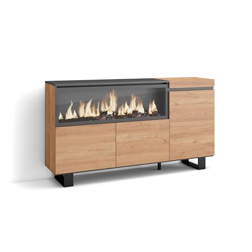 Skraut Home | Sideboard, Highboard | Kommode, Komodenschrank | 160 | 3 Türen | Elektrokamin XXL | Industriedesign | Moderner Stil | Eiche von Skraut Home