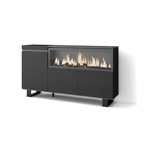 Skraut Home | Sideboard, Highboard | Kommode, Komodenschrank | 160 | 3 Türen | Elektrokamin XXL | Industriedesign | Moderner Stil | Schwarz von Skraut Home