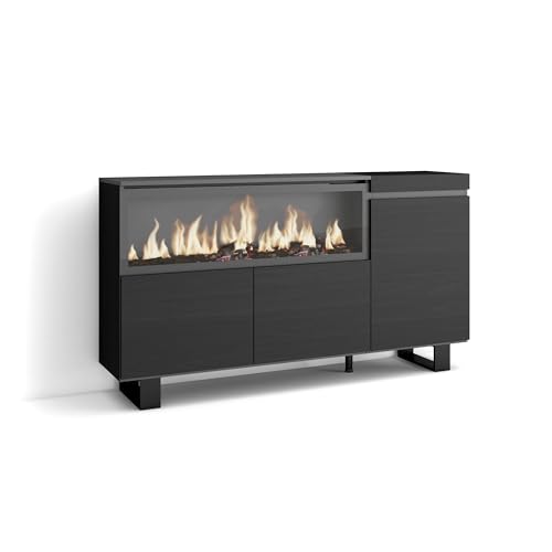 Skraut Home | Sideboard, Highboard | Kommode, Komodenschrank | 160 | 3 Türen | Elektrokamin XXL | Industriedesign | Moderner Stil | Schwarz von Skraut Home