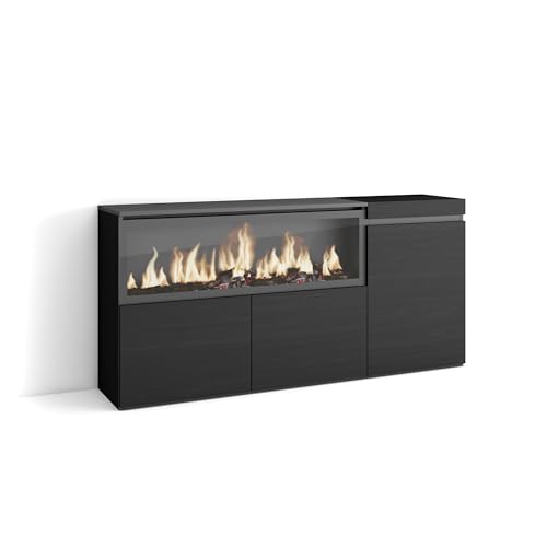 Skraut Home | Sideboard, Highboard | Kommode, Komodenschrank | 160 | 3 Türen | Elektrokamin XXL | Moderner Stil | Schwarz von Skraut Home