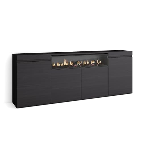 Skraut Home | Sideboard, Highboard | Kommode, Komodenschrank | 200x75x35cm | 4 Türen | Elektrokamin. Maße | Moderner Stil | Schwarz von Skraut Home