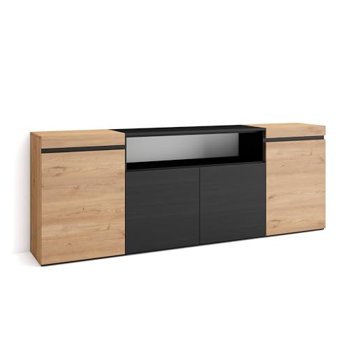 Skraut Home | Sideboard, Highboard | Kommode, Komodenschrank | 200x75x35cm | 4 Türen | Wohnzimmer, Küche | Moderner Stil | Eiche Schwarz von Skraut Home