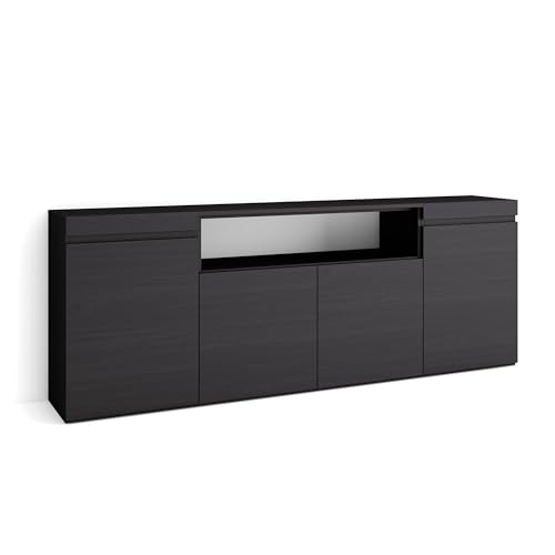 Skraut Home | Sideboard, Highboard | Kommode, Komodenschrank | 200x75x35cm | 4 Türen | Wohnzimmer, Küche | Moderner Stil | Schwarz von Skraut Home