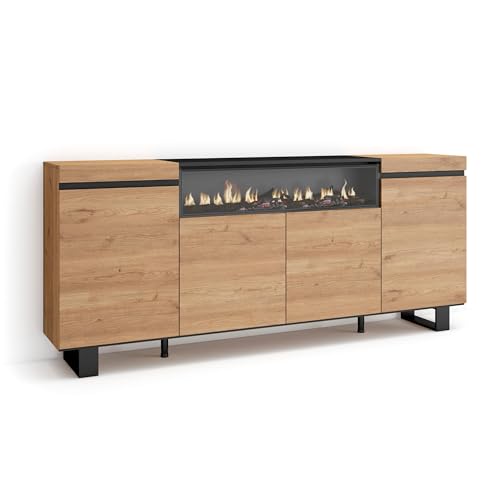 Skraut Home | Sideboard, Highboard | Kommode, Komodenschrank | 200x87x35cm | 4 Türen | Elektrokamin. Maße | Industriedesign | Moderner Stil | Eiche Schwarz von Skraut Home